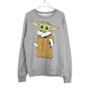 Star Wars Baby Yoda Mandalorian Gray Crewneck Sweatshirt Small Unisex